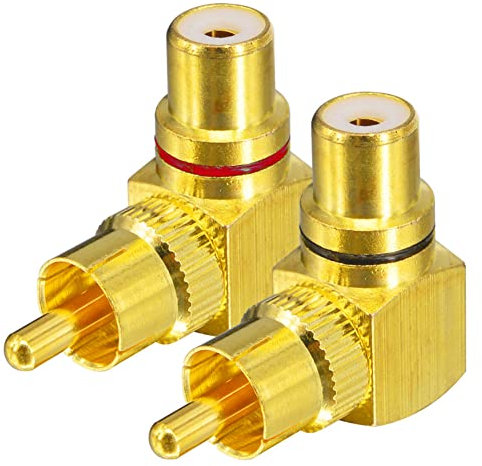 Greluma 2 Stück rechtwinkliger Cinch Stecker auf Buchse Adapter Konverter, 90 Grad, 1 Rot & 1 Schwarz