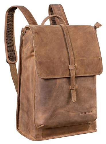 STILORD Foster Zaino Lavoro Pelle Zaino Grande per Biciclette Vintage Backpack per Computer Portatile Daypack per Uomini Donne Vera Pelle Colore:marrone medio