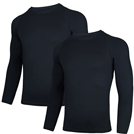 AMZSPORT 2 Pezzi Maglia Termica Compressione Uomo Manica Lunga Fitness T-Shirts Sport Baselayer Asciugatura Rapida Camicia, NeroNero M