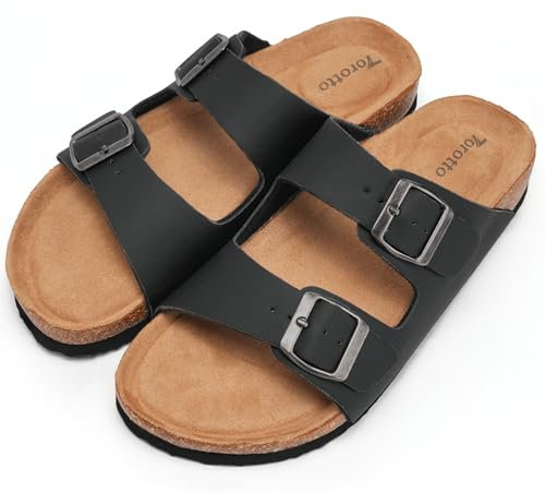 Torotto Damen Pantoletten Sandalen Leder Erwachsene Clogs Hausschuhe Arbeitsschuhe Bequeme Classic(Schwarz,38 EU)