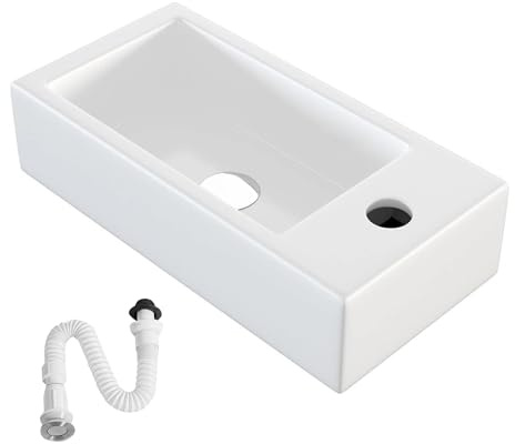 MAGIC SELECT Lavabo in Ceramica, Lavabo da Appoggio Bianco, Lavabo Sospeso Bagno Antimacchia, Facile da Pulire con Attacchi Standard. Ideale per Cucina o Bagno. (46x26x10,5 CM)
