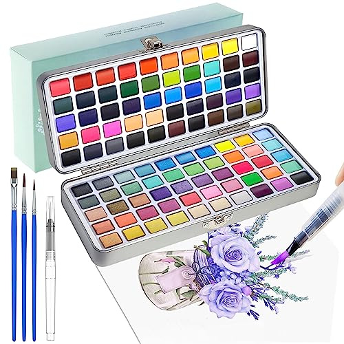 Ccfoud Acuarelas que incluyen 100 Colores Metalizados y Fluorescentes Intensos en Caja Portátil - Kit Perfecto con Pincel de Agua para y Profesionales (100 Colores)