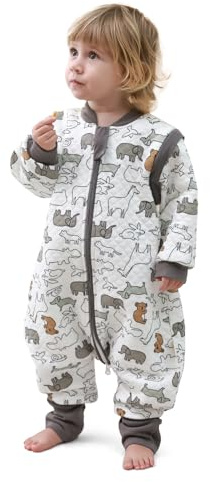 MIKAFEN Baby Schlafsack mit Füßen 2.0 Tog Baumwolle, Kinder Ganzejahres Schlafsack mit Abnehmbare Ärmel,Ganzjährig Schlafsack mit Beinen,Tier, 6-18 Monate