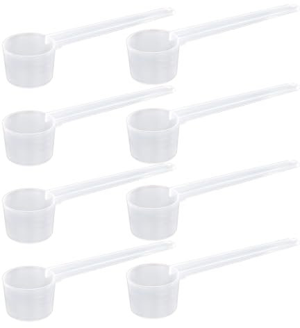 RAMGLYO 8 pezzi misurino misurino in plastica con scala per proteine in polvere, caffè, latte in polvere, cottura, misurazione, lavaggio in polvere, lavastoviglie (5g 10ml) (trasparente)