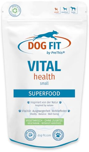 DOG FIT av PreThis VITAL Health fodertopping för hundar | Med vitala svampar, supermat och antioxidanter för vitalitet och välbefinnande | storlek S < 10 kg