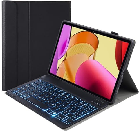 leleyo Tastatur hülle für Amazon Fire Max 11 11 Hülle mit Tastatur 7 Farben Beleuchtung magnetische abnehmbare QWERTY für Fire Max 11，Schwarz