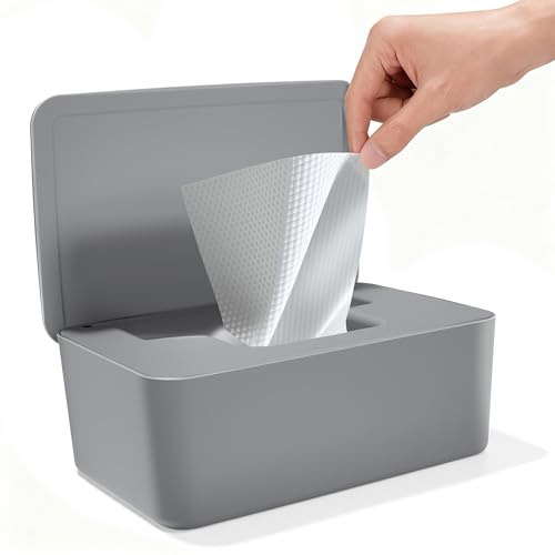 Scatola porta salviette umidificate, con Coperchio Sigillato, Dispenser per Salviettine Umidificate, Scatola di Salviette Umidificate per Bagno, Cucina o Cameretta, Grigio