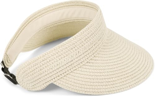 styleBREAKER Papperssugrör visir, keps, enfärgad, solvisir med elastiskt band och krokstängning, luftig sköldpadda som solhatt för kvinnor, Krämbeige, one size