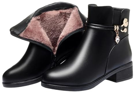 Edelaura Bottes de Neige Élégantes pour Femmes Bottines Doublées Chaudes pour L'hiver Unicolores en Cuir Imperméables avec Fermeture Éclair et Talon Épais Confortables pour Loisirs