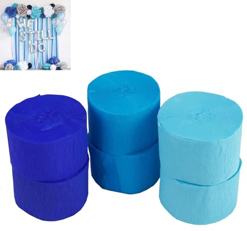 6 Rotoli di Carta Crespa Blu, 4.5 cm x 25 m Nastro Crespato