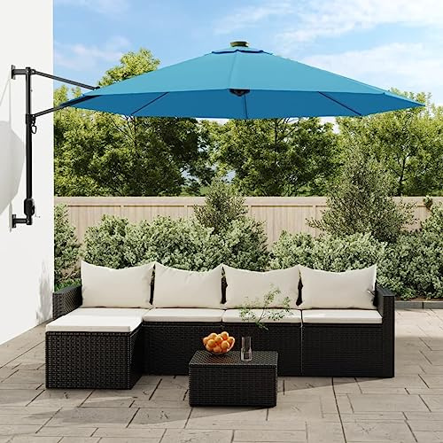 Wand-Sonnenschirm Meerblau 290 cm, kippbar, mit 28 LED-Leuchten für gemütliches Ambiente, robuster UV-Schutz aus pulverbeschichtetem Aluminium-Polyester