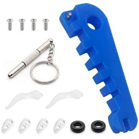 Eyeglass Adjustment Repair Temple Arms Tighteners Optician Tools kit,Anti Slip Fixing Ear Grippers Holders,and Screw in Replacement Rubber Glass Nose Pads Soft Cushion for Sunglasses (Blue)