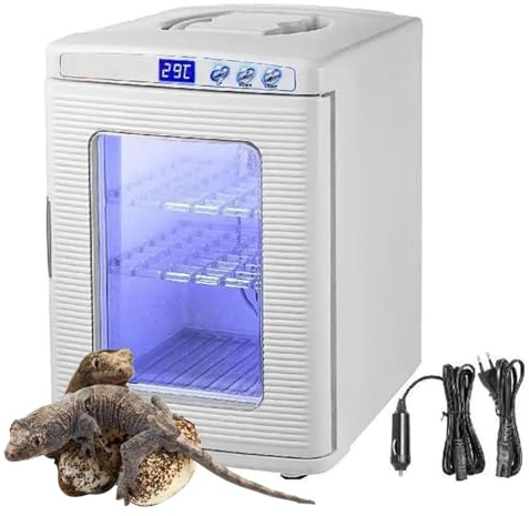 Reptilinkubator, 25 l digital termostat ägginkubator med uppvärmning och kylning, 5°C-60°C temperaturkontroll och LED-belysning för kameleonter, ödlor, sköldpaddor