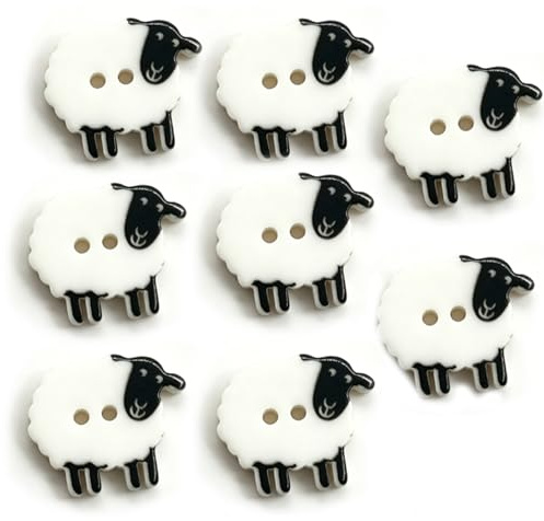 8 Pcs Sheep Resin Buttons, Cute Cartoon Animal Buttons, Resin Sheep Shape Sewing Buttons, White & Black Character, 14mm Decorative Buttons for Kids Clothes DIY Craft Handmade Decoration