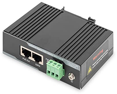 DIGITUS Industriellerl Gigabit PoE+ Injektor 802.3 af/at 60W Ausgangsleistung Hutschiene und Access Point 1 Gbps Power over Ethernet