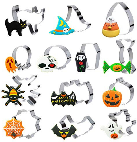GWHOLE Lot de 13 Emporte-Pièces de Halloween Moule à Biscuits Patisserie Decoupoir Coupe-pâtes Forme de Chauve-Souris Citrouilles Fantômes pour Cuisson de Biscuits Cookie Chocolat