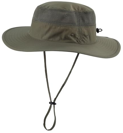 Home Prefer Men's Sun Hat UPF 50+ Wide Brim Bucket Hat Windproof Fishing Hats (Light Army Green)