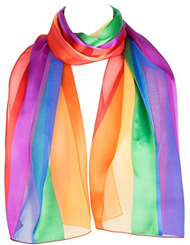 Hat To Socks Gestreifter Chiffon-Satinschal in Regenbogenfarben