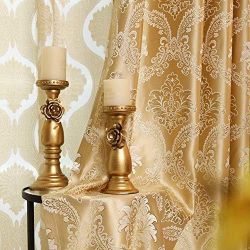 MYRU 2 Panels Set European Style Jacquard Gold Luxury Curtains for Living Room Bedroom (2 x 66x72 Inch)