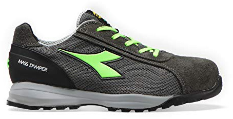 Diadora Glove Mds Text Low S1p Hro Src, Scarpe da lavoro Unisex - Adulto, Grigio Carbone/Verde Fluo, 43 EU