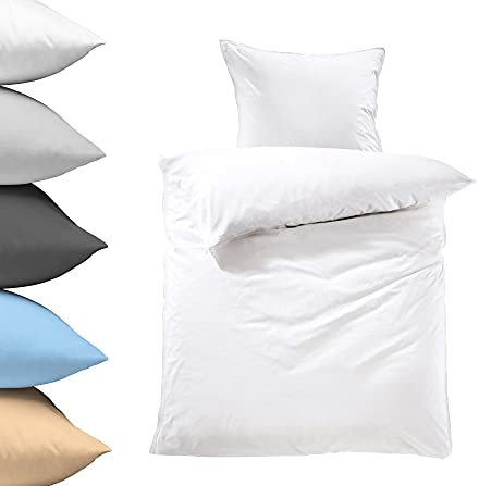 Lavea Bettwäsche 135x200, 2-teilig, Weiß, Serie Jasmin - kuschelig weich - 1x Bettbezug + 1x Kissenbezug 80x80 - Ganzjahres Bettwäsche-Sets