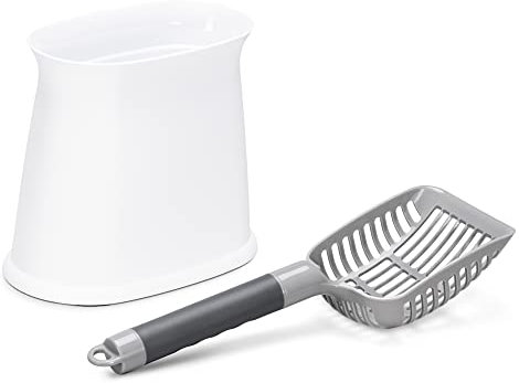 Navaris Katzenstreuschaufel mit Behälter - Schaufel für Katzenklo Katzenstreu - Streuschaufel für Katzentoilette - Katzen Streu Schaufel