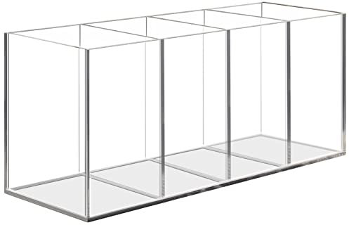 Uquelic Acrylic Pen Pencil Holder, 4 Compartments Clear Pen Pot - Desktop Stationery Storage Makeup Brushes Holder for Desk, Acrylic Organiser Pen Holder Desk Tidy