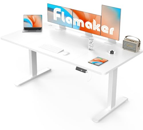 Flamaker Höhenverstellbarer Schreibtisch 160 x 80 cm, Schreibtisch Höhenverstellbar Elektrisch mit Memory Funktion, Computertisch mit Kabelmanagement, Standing Desk, Stehpult, Bürotisch, Weiß