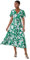 Roman Originals Shirred Empire Waist Dress for Women UK Ladies Midi Maxi Summer Spring Tiered Frill Hem Short Sleeve V Neck Button Through Boho Bohemian Holiday Cruise - Green Ivory - Size 12