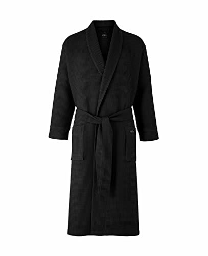 THE SAVILE ROW COMPANY LONDON Men's Lightweight Soft Cotton Waffle Kimono Bathrobe Dressing Gown - Black - XX-Large