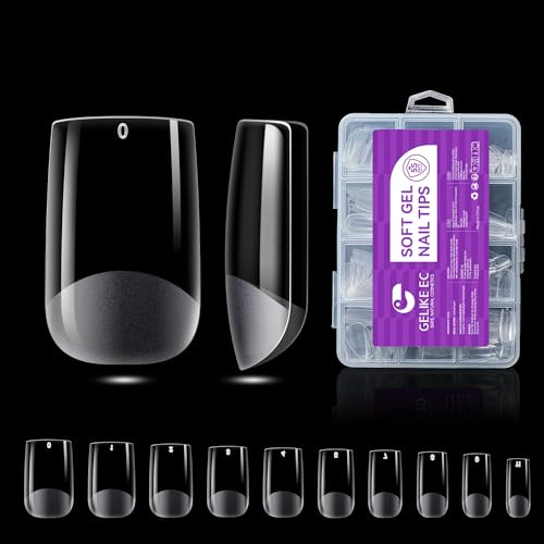 Gelike ec Punte per unghie quadrati Corta – Copertura completa punte in gel morbido a quadrati corta punta per unghie finte per unghie artificiali pre-lucidate in resina PMMA per donne salone 240