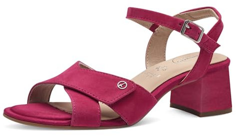 Tamaris Comfort Damen Sandalen mit Absatz aus Leder mit verstellbarem Riemen, Lila (Fuxia Suede), 38 EU