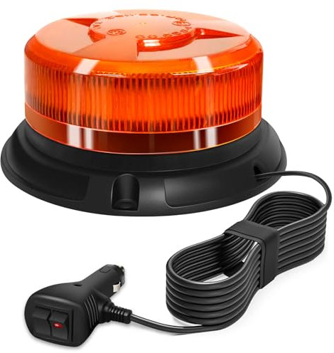 AnTom Luce LED stroboscopica lampeggiante,12V-24V LED lampeggiante led 9 Modalità Luce LED Stroboscopica Impermeabile con 3m Cavo Alimentazione Base Magnetica Lampeggiante Auto per Camion Trattore