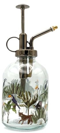 Upper Street Home Plant Mister Spray Bottle Glass 350ml Fine Mist Water Sprayer with Metal Look Top Pump, Outdoor Indoor House Plants Small Watering Can Flower Atomiser Gift (Jungle)
