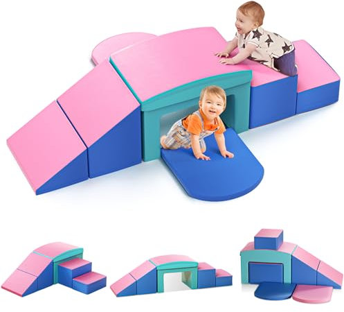 Lischwert Jouets d'escalade,Mousse Blocs de Construction Jouets éducatifs, Parcours motricité bébé 6 Briques géantes en Mousse Jeu de Construction de châteaupour Tout-Petits Bébé 1 Ans+