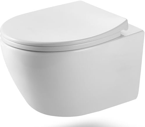 HOROW Wall Hung Toilet, Modern Bathroom WC Cloakroom Toilet, Include WC Pan with Soft Close Seat, Quick Release, Wall Mounted WC Low Noise, 52cm Long
