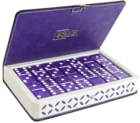 Vovotuzzi Dominos Set for Adults and Kids - Domino Set for Classic Board Games - Thick Jumbo Dominoes Double 6 for Travel Games - Purple Domino's 28 Tiles with Case