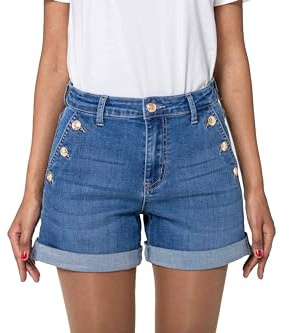Nina Carter Pantaloncini da donna a vita alta, in jeans, look usato, eleganti pantaloncini estivi in denim, XS sottile