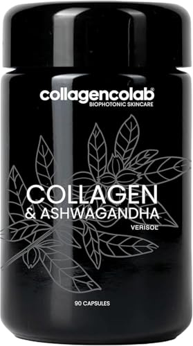 COLLAGENCOLAB® HOCHDOSIS Ashwagandha Kapseln 500mg mit Verisol Kollagen 1300mg, Biotin, Vitamin C, Hyaluronsäure, Verdauungs-Hilfe | Peptide Protein für Haut, Haare und Nägel. Nahrungsergänzungsmittel