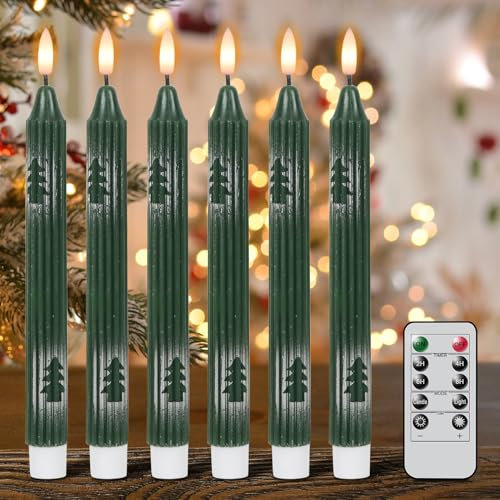 Eldnacele Christmas LED Taper Candles with Remote Timer, 6 Pcs Battery Operated Flameless Tapers Candles with Christmas Tree Design for Christmas Decorations Ganla
