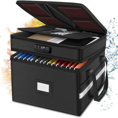 Bolsa de documentos ignífuga con cerradura,Caja de archivo portátil,Caja de archivo ignífuga e impermeable con cerradura(39,5x31x32,5cm),Adecuada para guardar documentos valiosos, papeles, etc.