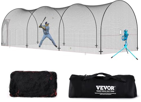 VEVOR Baseball-Schlagkäfig-Netz mit Rahmen und Netz 12 x 3,6 x 3,6 m, Baseballkäfig-Netz zum Schlagen und Aufstellen, Baseballnetz, Schlagkäfig für Jugendliche oder Erwachsene Schwarz Hinterhof
