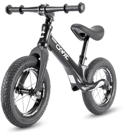 CXWXC Laufrad ab 2 Jahre bis zu 30 kg, Magnesiumrahmen, Balance Lauflernrad Sattel höhenverstellbar,12 Zoll Räder, Kinder Laufrad für 24-60 Monate (Schwarz)