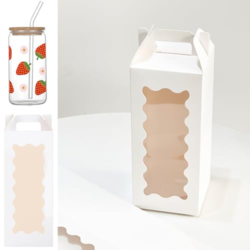 25Pcs Tumbler Gift boxes for glass cup with Handle for 16oz 18oz 20oz Sublimation Glass, Cup boxes for packaging 16oz,water bottle gift boxes,Tumbler Packaging Boxes with window for gifts(White)