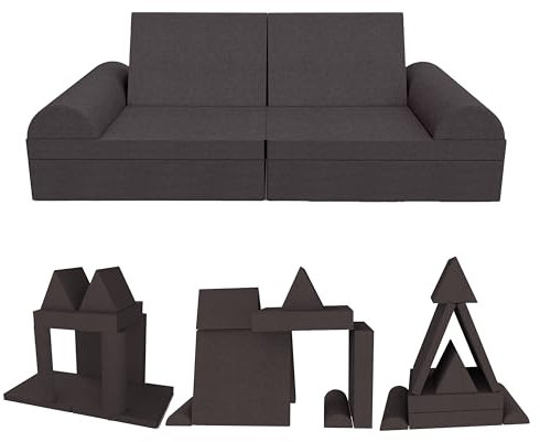 POKAR Spielsofa Kindersofa | Schaumstoff Bausteine | Spielsofa für Kinder mit Schlaffunktion Kuschelecke im Kinderzimmer | 6er Set mit Halbrundkissen | Beige