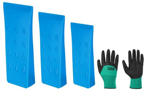 QUARKZMAN Cunei da Abbattimento in Plastica 3pz Cuneo Anteriore ABS 150/200/250 mm Cuneo Spaccalegna per Legna Cuneo con Guanti per Chiave a Percussione Accessori Forestali Foresta, Blu