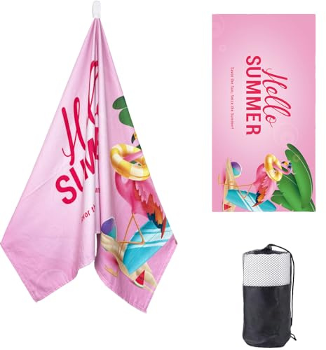 DJDEA Adulte Serviette de Bain 90x180cm Microfibre, Drap de Bain Imprimé Flamant Rose, Serviette de Bain Convient pour la Plage, la Piscine, Le Spa, la Salle de Sport, Le Yoga, la Salle de Bain