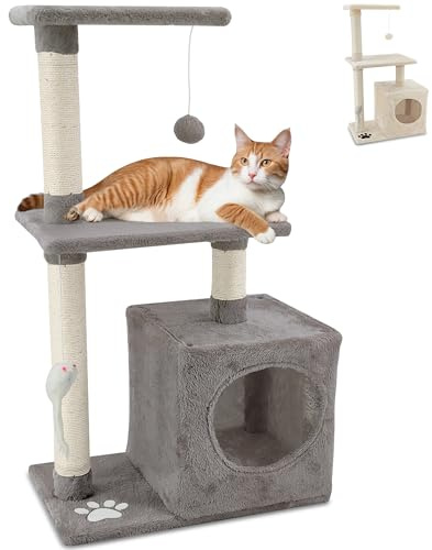 Beltom® Tiragraffi per gatti 85 cm. Parco Gioco Giochi GRAFFIATOIO SISAL Cuccia Albero Gatti Tira Graffi Palestra - Grigio