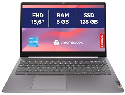 Lenovo IdeaPad 3 Chromebook - Display Notebook 15,6 FHD (1920x1080) IPS, Intel Celeron N4500, 8GB RAM, 128GB SSD, WiFi 6, Bluetooth 5.2, Tastiera italiana, ChromeOS - Arctic Grey