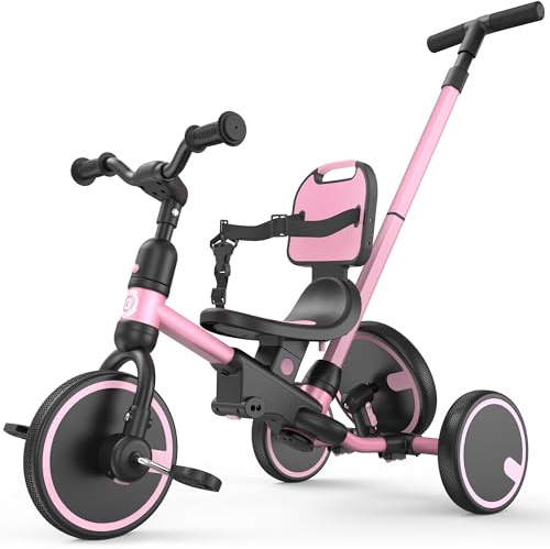 besrey Toddler Bike 1-3 Years Old,Toddler Tricycle with Spare Wheel,5 in 1 Kids Trike with Push Handle,Backrest and Safety Belt,Balance Bike 1+ Year Old,Birthday Gift and Toy for Boys and Girls